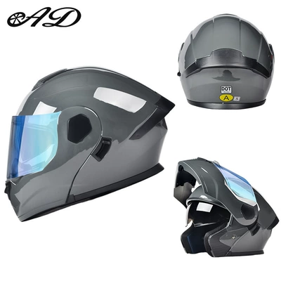Safety Helmet, Flip-Up, Breathable for Summer, Motosiklet kaskı (dəbilqə) - dot3c-gray-aurora-blue-mirror-hd-mirror-m-size-55-56cm
