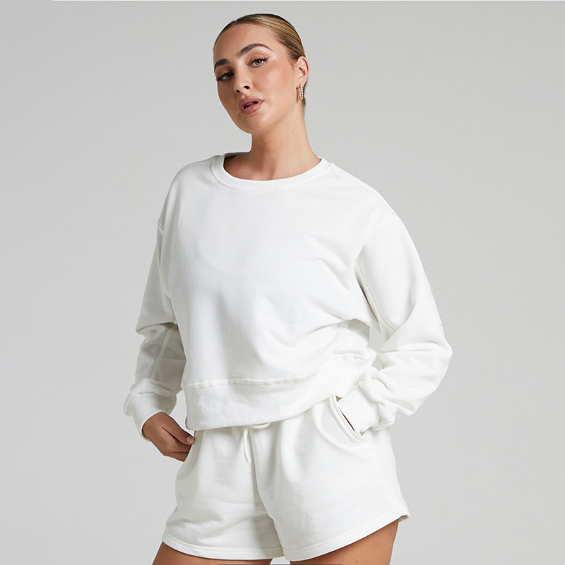 Solid Color Long Sleeve Sweaters Women Clothing Short Two-Piece Casual Shorts Suit