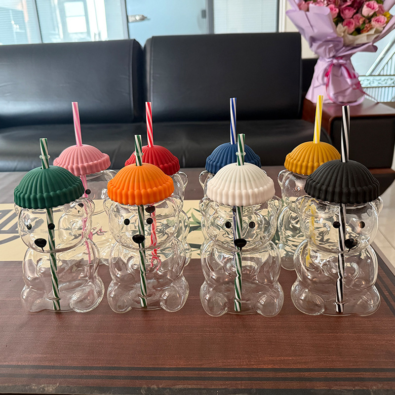 Cross-Border Teddy Bear Gao Peng Glass Cup Holiday Teddy Bear Cup – Beanie Lid Wholesale