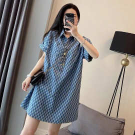 2-300斤胖mm牛仔蓝连衣裙女夏季新款特大码中长款宽松短袖t恤裙子