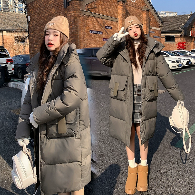 Пуховая хлопчатобумажная одежда женская средняя длинная модель 2024 новый европейский зимний утолщение с капюшоном модная женщина корейская версия повседневная длинная модель