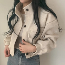 山力达迪 chic秋冬法式复古机车小立领开衫宽松灯笼