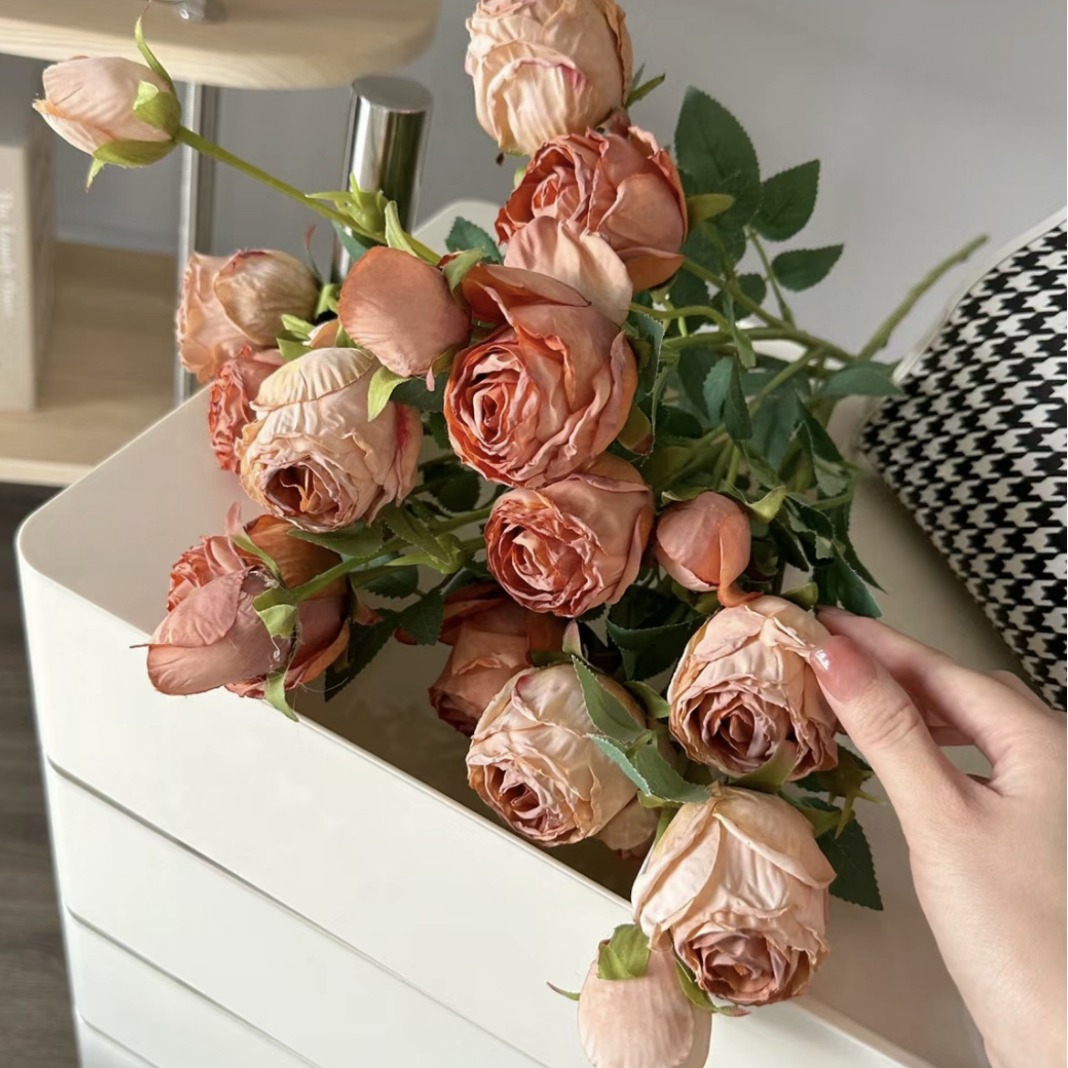Flores de simulación 7 flores de rosa de borde focal, ramo de flores de mermelada de ciruela, decoración de boda, paisaje, diseño de fotografía, props, flores falsas