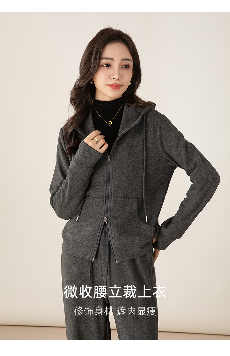 Bộ đồ thể thao nữ hai mảnh giả cashmere mũ trùm dáng rộng phong cách Hàn Quốc — Màu xám (bộ hai món) chi tiết 22