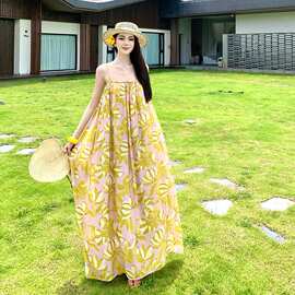 现货吊带连衣裙女2026年新款春夏宽松天丝吊带裙小个子印花裙女