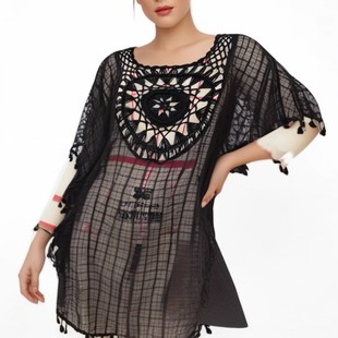 Summer New Style Hand-Crocheted Beach Skirt, Fashionable Loose Vacation Sun Protection Clothing, Women's Tops, Hollow Blouses