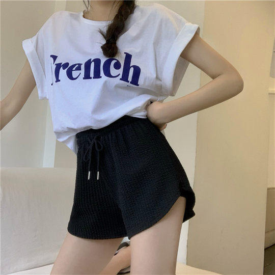 Women's Drawstring Shorts Simple Cute Student Foreign Trade Yoga High Waist Ins Out Running A- Character Sports Hot Pants