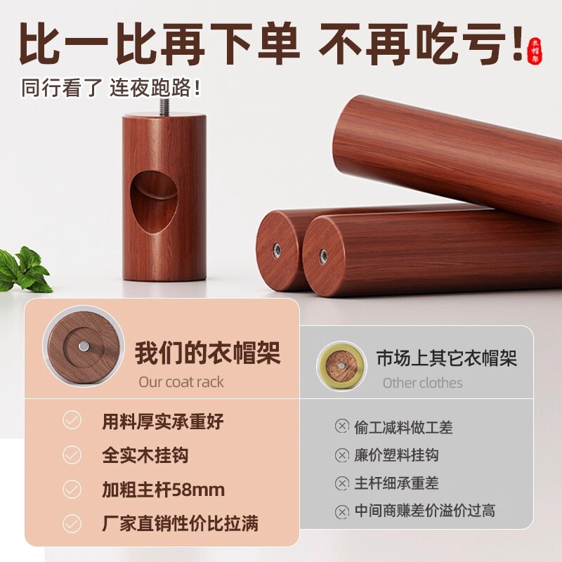 实木衣架落地卧室挂衣架家用木质衣帽架租房用简易立式客厅挂衣杆|undefined