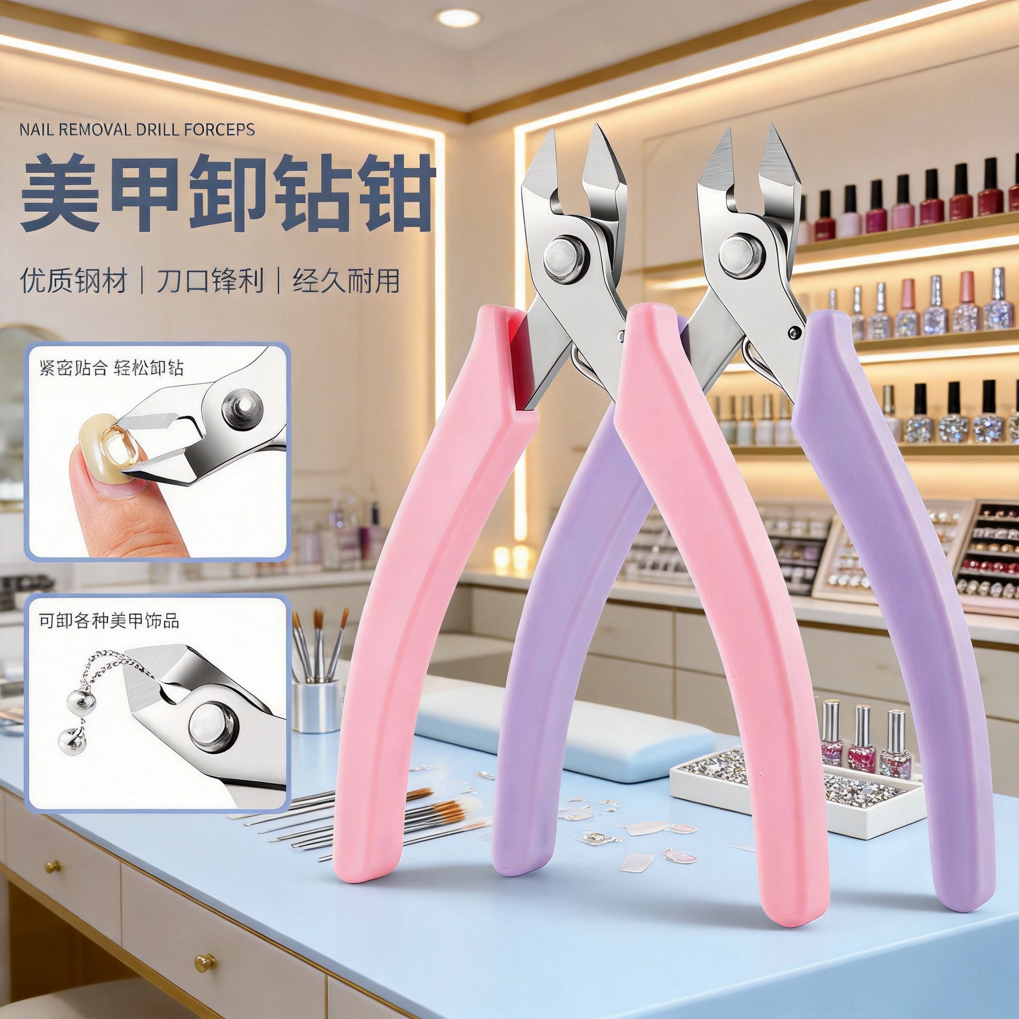 Manufacturer's Nail Art Rhinestone Removal Pliers, Metal Scissors for Easy Removal of Rhinestones, Heavy-Duty Scissors for Removing Jewelry Chains, Specialized for Nail Salons