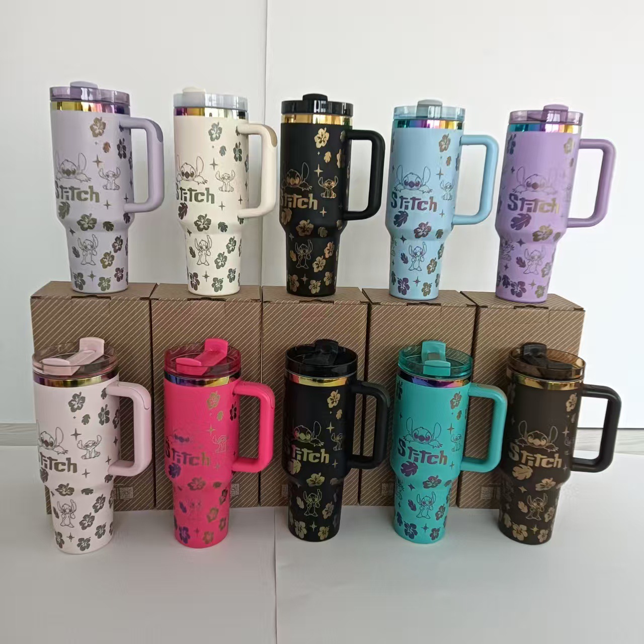 Spot transfronterizo de 40oz Sty 's acero inoxidable taza de aislamiento de hielo taza de gran capacidad con mango pareja