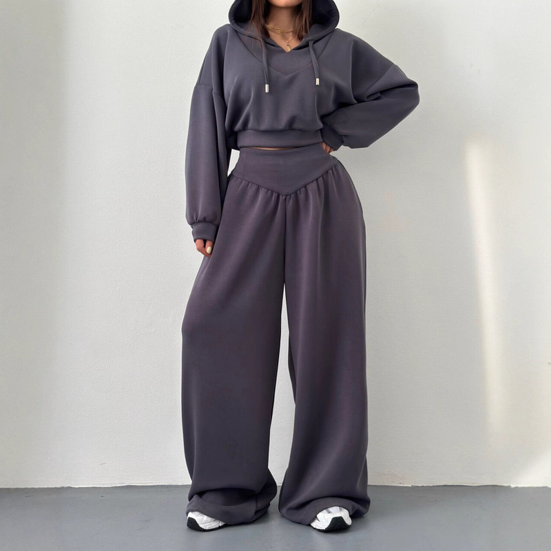 Cross-Border European and American 2026 Spring and Autumn New Casual Suit Women's V-Neck Hooded Long-Sleeved Sweatshirt and Pants Two-Piece Set Cross-Border European and American 2026 Spring and Autumn New Casual Suit Women's V-Neck Hooded Long-Sleeved Sweatshirt and Pants Two-Piece Set