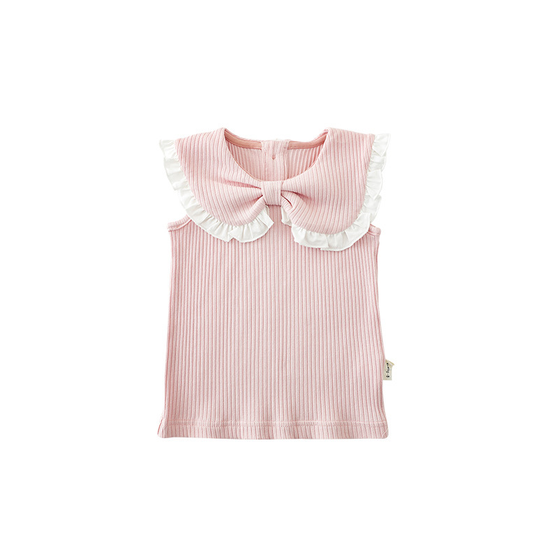 Qiududo niños lindos arco grande collar chaleco verano 2024 nuevas niñas lindo bebé chaleco fino