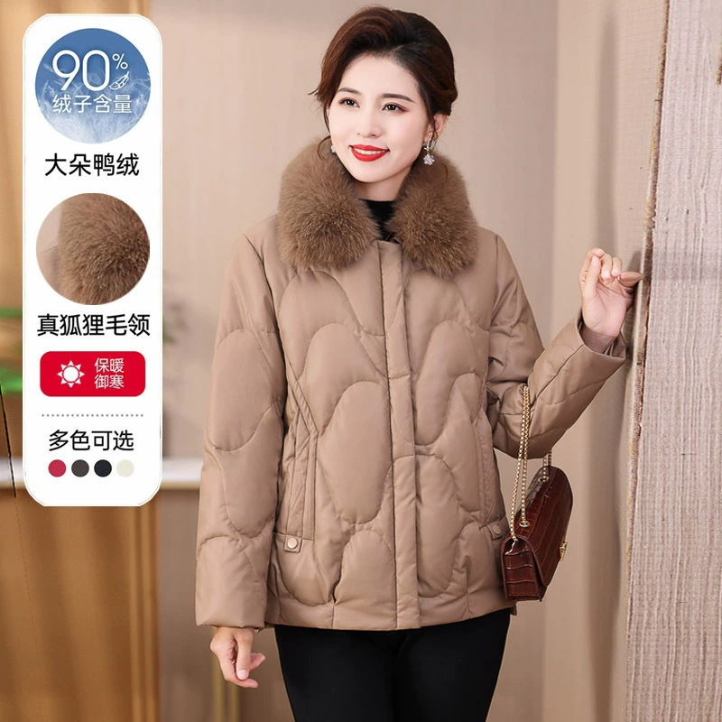 Пуховик, новый непромокаемый пуховик для матерей, кожаная куртка из искусственной кожи, Красная Женская одежда из натуральной шерсти с воротником на хлопковой подкладке для женщин среднего возраста
