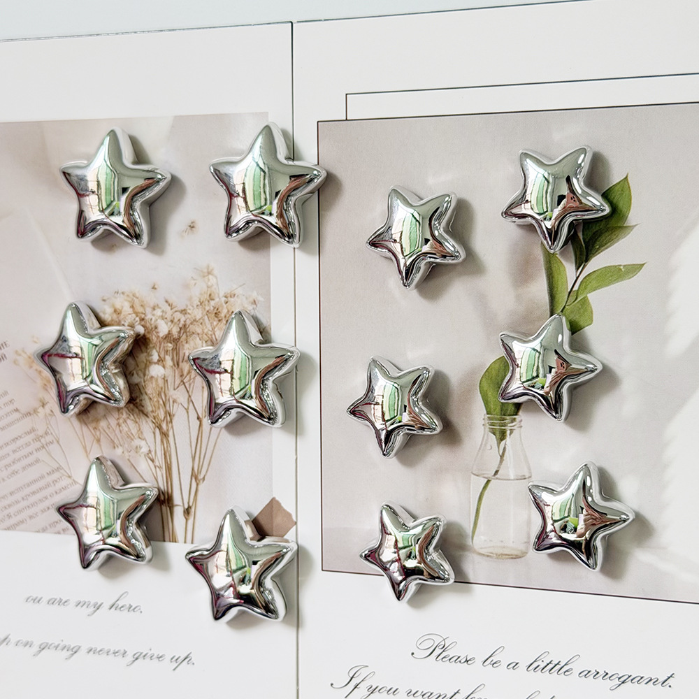 Cross-border 3D Electroplated Silver Star Refrigerator Magnets Creative Pentagram Magnetic Stickers Strong Adhesion Message Board Magnets