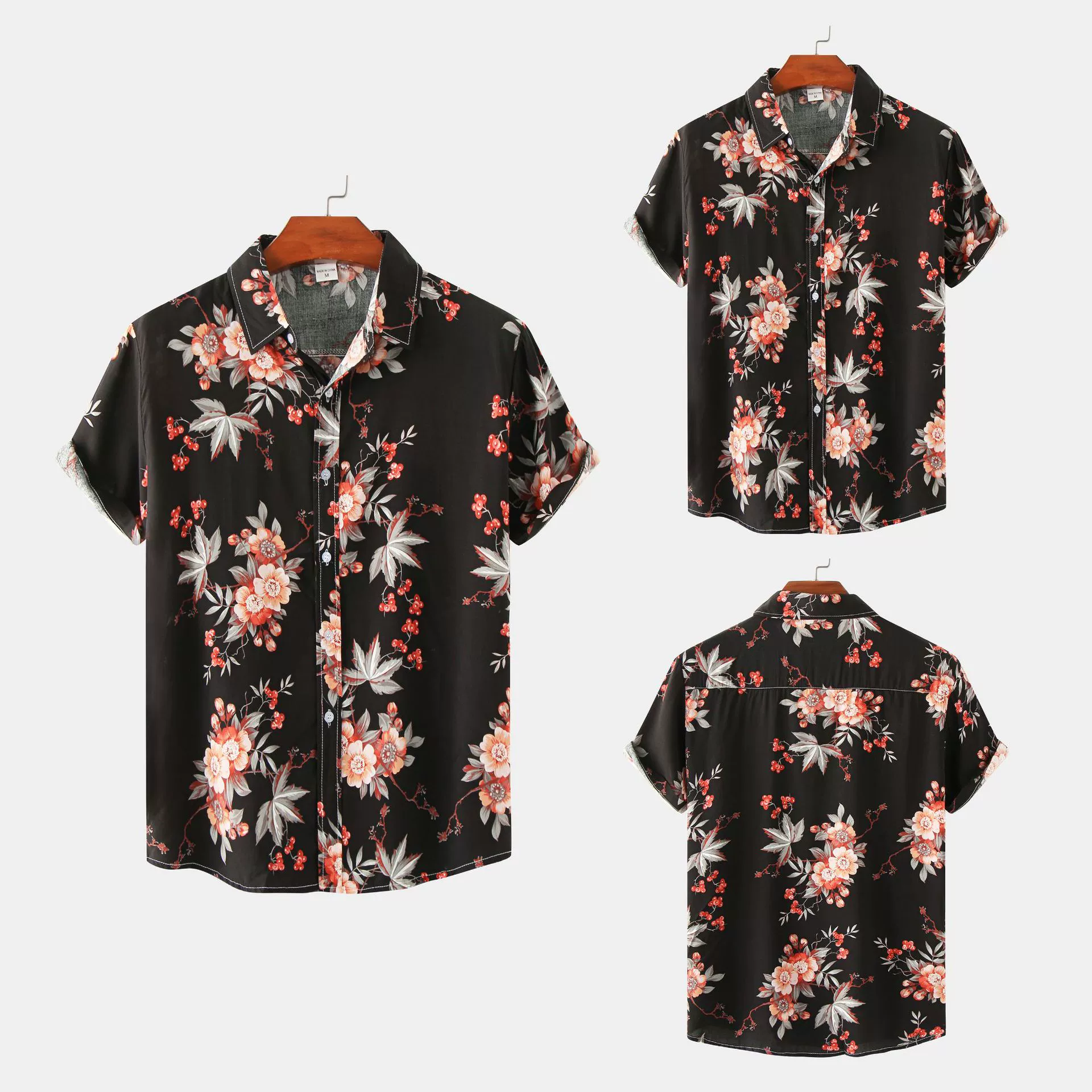 Мужская модная рубашка, европейский стиль, Aliexpress, ebay, городской стиль, с цветочным принтом, с коротким рукавом