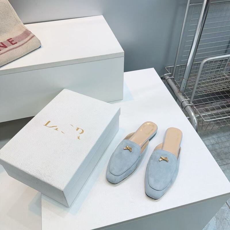 26S Spring New Casual Metal Buckle Suede Mules Women's Flat Square Toe Genuine Leather Half-Slip On-Slip Off Slippers for Outdoor Wear 26S Spring New Casual Metal Buckle Suede Mules Women's Flat Square Toe Genuine Leather Half-Slip On-Slip Off Slippers for Outdoor Wear