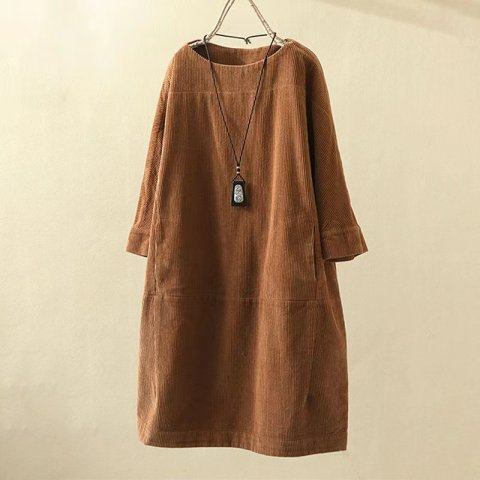 New Autumn and Winter Corduroy Retro Solid Color Dress Loose Dress Plus Size Women's Clothing for Fat Girls New Autumn and Winter Corduroy Retro Solid Color Dress Loose Dress Plus Size Women's Clothing for Fat Girls