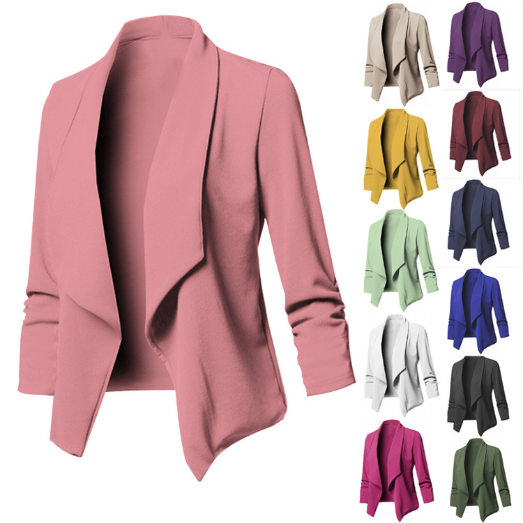 2023 Amazon independent station hot sale slim-fit long-sleeved rubber band solid color all-match collar lapel small suit jacket