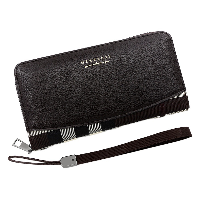 Cartera de hombres de mediana longitud de negocios carta costura cremallera billetera de gran capacidad titular de la tarjeta de cambio de embrague