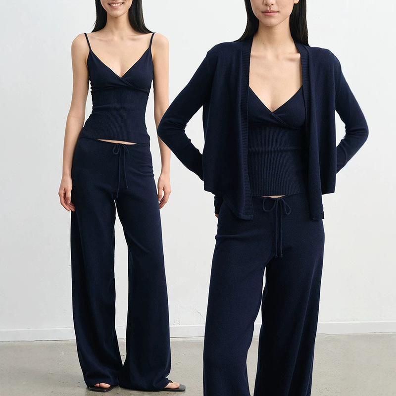 In-Stock American-Style Spicy Girl Slim-Fit Knit Camisole Top Pure Desire Casual Slimming Wide-Leg Pants Set for Women In-Stock American-Style Spicy Girl Slim-Fit Knit Camisole Top Pure Desire Casual Slimming Wide-Leg Pants Set for Women
