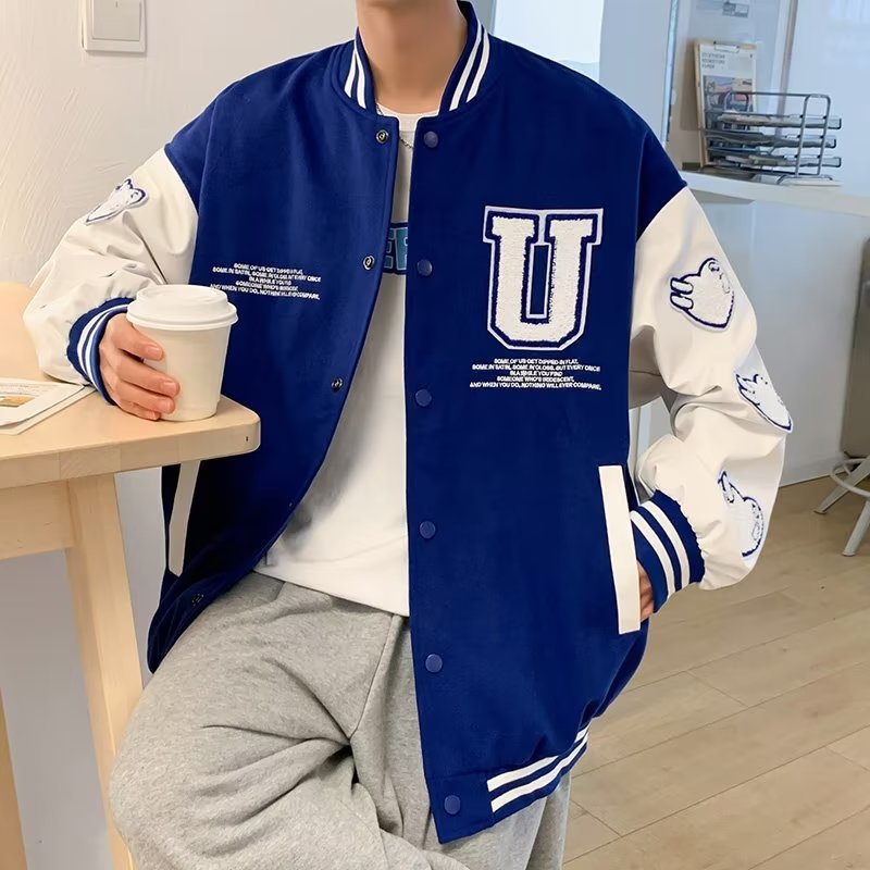 美式拼色外套男女潮流百搭宽松棒球服潮牌港风休闲春秋嘻哈夹克衫