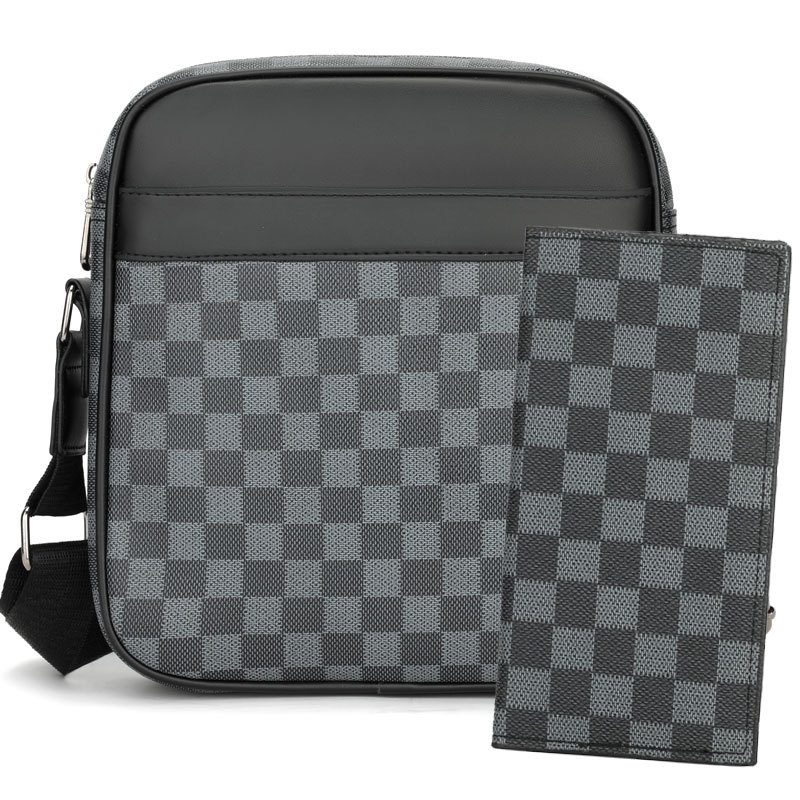 그레이 체크무늬 세로형 라지백 + 장지갑