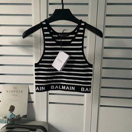 春夏新款巴尔曼冰丝条纹背心吊带balmain修身女款ins网红同款