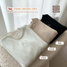 女童秋冬保暖德绒打底衫儿童木耳边印花长袖儿童T恤笑脸上衣