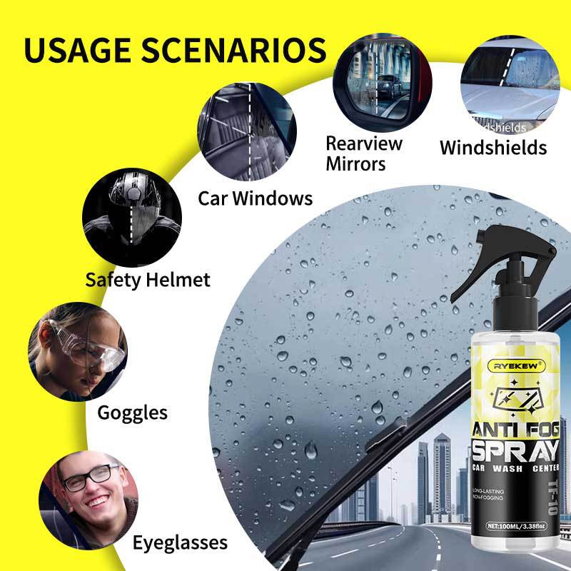 Ryekew Car Glass Anti-Fog Agent Front Windshield Long-Lasting Anti-Fog and Rain-Proof Agent Waterproof and Water-Repellent Cleaning Spray