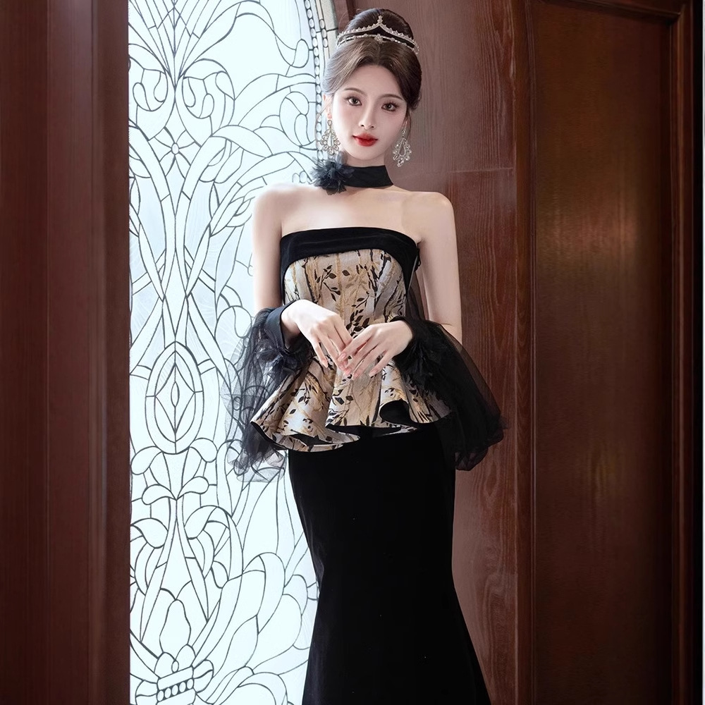 Evening Dress, Strapless, Light Luxury, Niche, Long Style, Banquet, Elegant, High-End Feel, Mermaid Dress, Coming-Of-Age Ceremony, Hostess, Female Art Exam