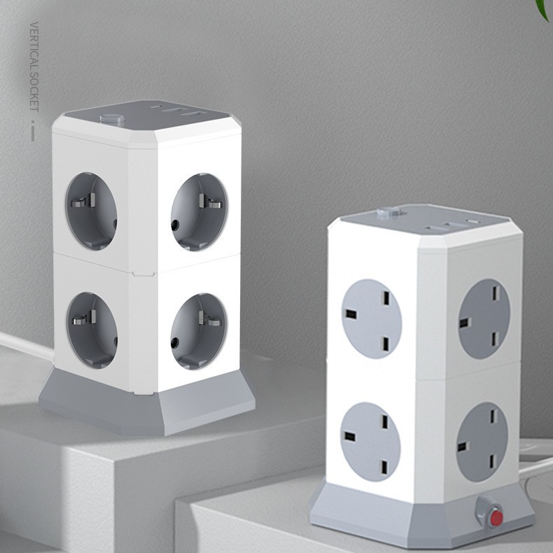 欧标多插位立式插座带USB多功能转换器办公插排家用德国俄罗斯法