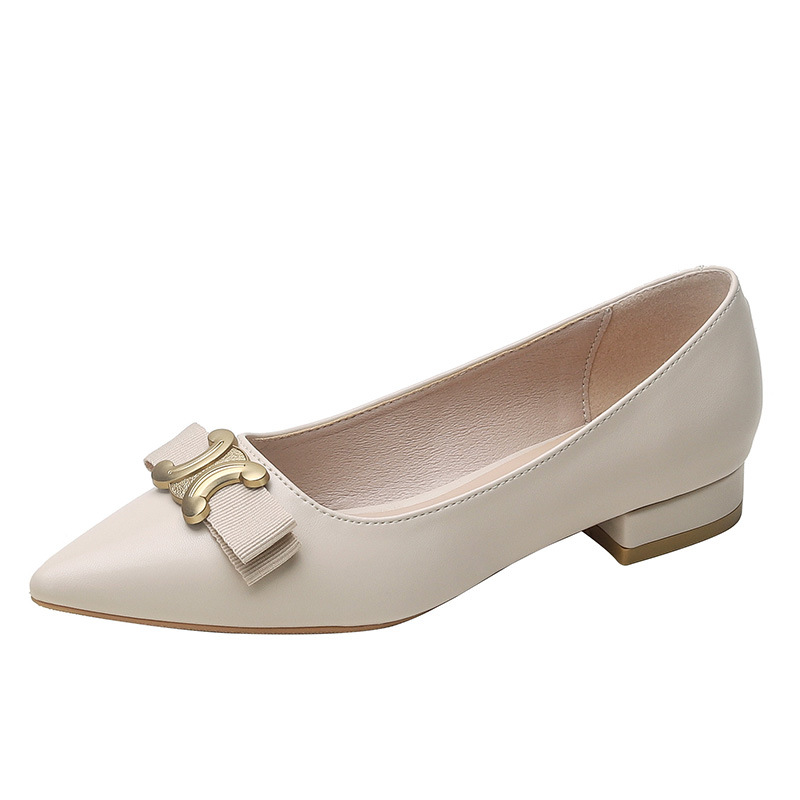 Xiaoxiangfeng temperamento zapatos individuales mujeres primavera y otoño nuevo estilo punta puntiaguda boca baja zapatos de mujer planos estilo coreano bowknot zapatos de trabajo de tacón grueso