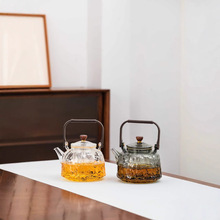 锤纹玻璃提梁壶耐高温茶壶玻璃烧水壶家用2024新款蒸煮一体煮茶器