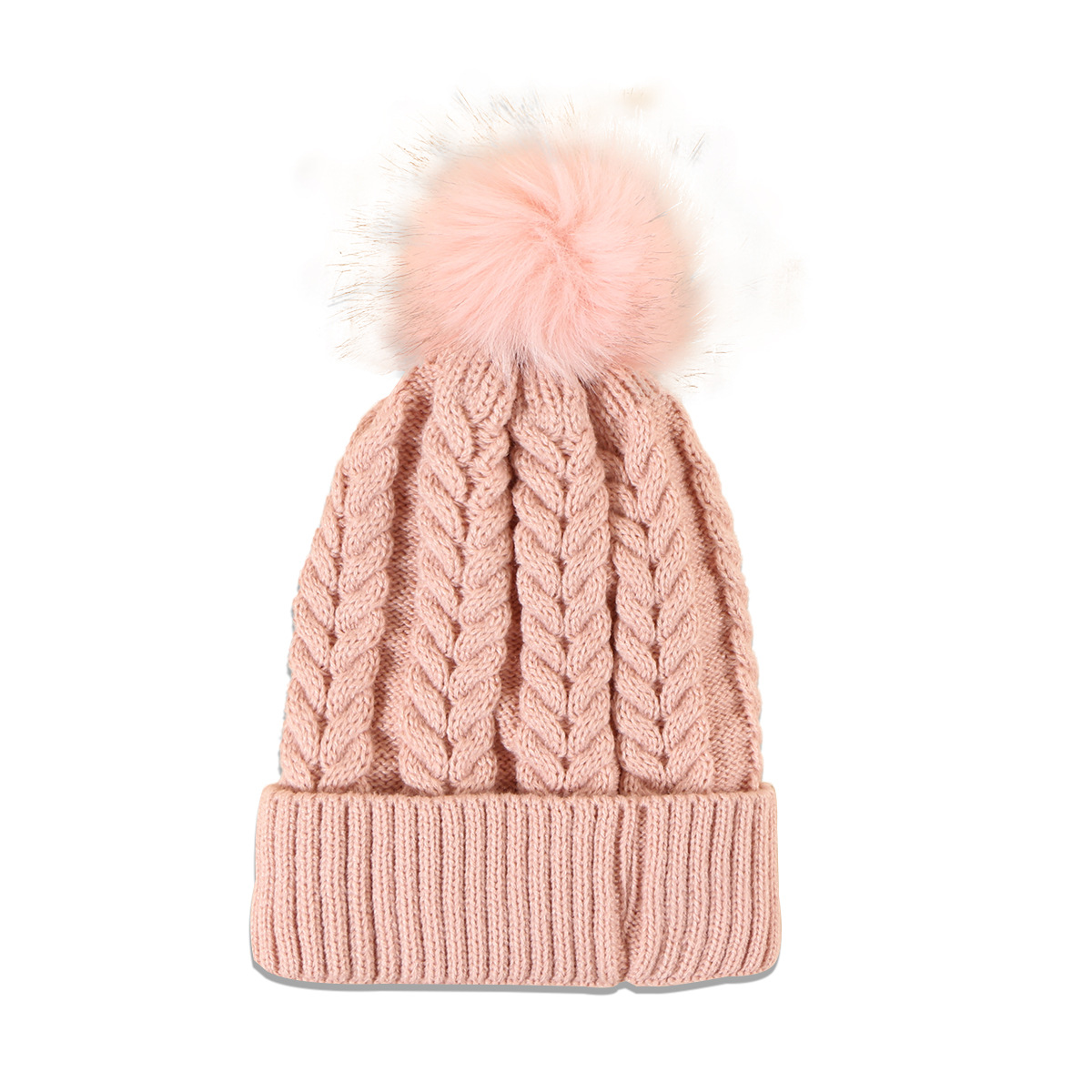 Pink Hat Korean Version Of Pure Color Wild Twist Woolen Hat Warm Fashion Hair Ball Trend Knitted Hat New display picture 12