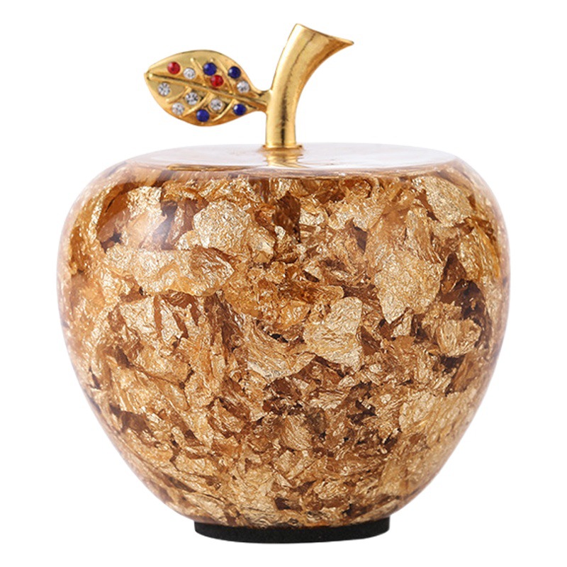 Fábrica al por mayor artesanía decoración regalo Apple creativo salón de escritorio cristal hogar hoja oro plana seguro