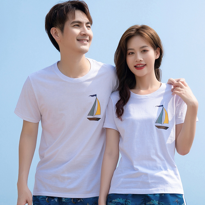 Suministro directo de fábrica pareja Camiseta de manga corta marca de moda masculina camisa de fondo camiseta ropa pareja desgaste verano personalizable LOGO