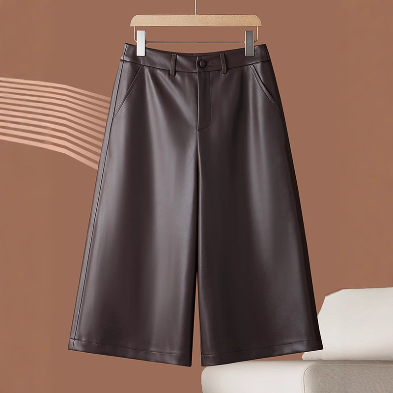 Haining Sheepskin Pants for Women High Waist Slimming Cropped Wide-Leg Pants Loose Casual Skirt Pants Straight-Leg Pants 2025 New Model