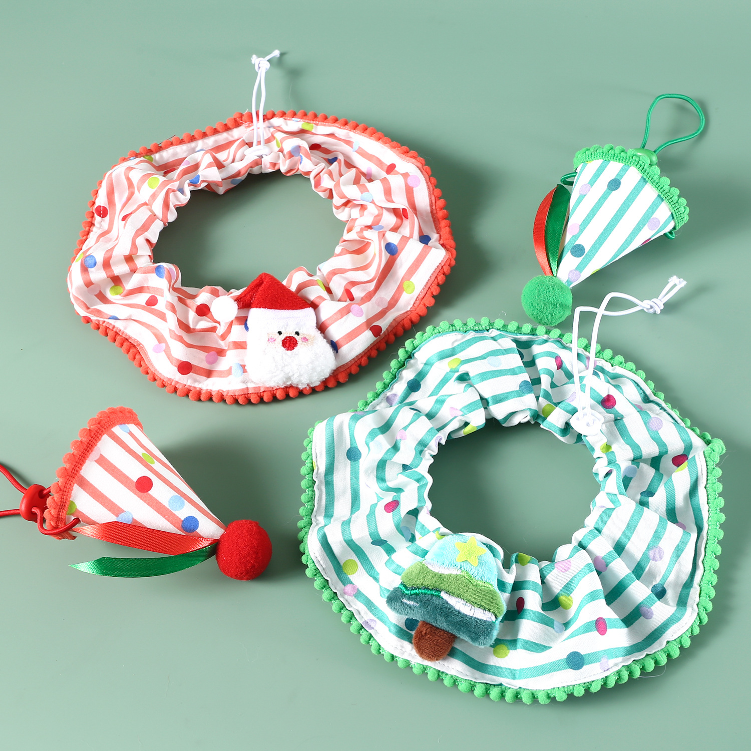 Comercio exterior ondulado punto rayado bibita de Navidad mascota encaje conjunto de árbol de Navidad viejos collar de fotografía sombrero gato perro
