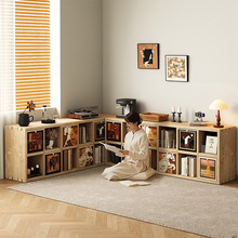 全实木书架落地置物架靠墙组合格子柜客厅储物收纳矮柜子家用书柜