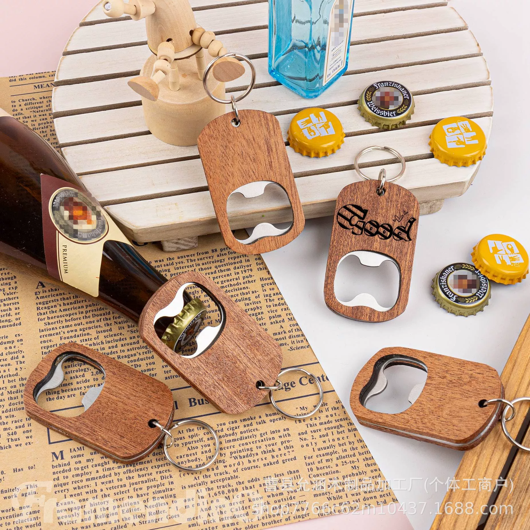 Деревянная ручка ручной открывалка для бутылок портативный с брелком