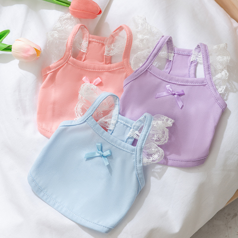 Primavera y verano perros princesa coreana color caramelo de encaje chaleco de manga volante gato Teddy Bo Mei ropa de mascotas
