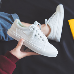 FCS春夏季新款小白鞋女ins潮百搭學生街拍平底板鞋休閒帆布透氣鞋