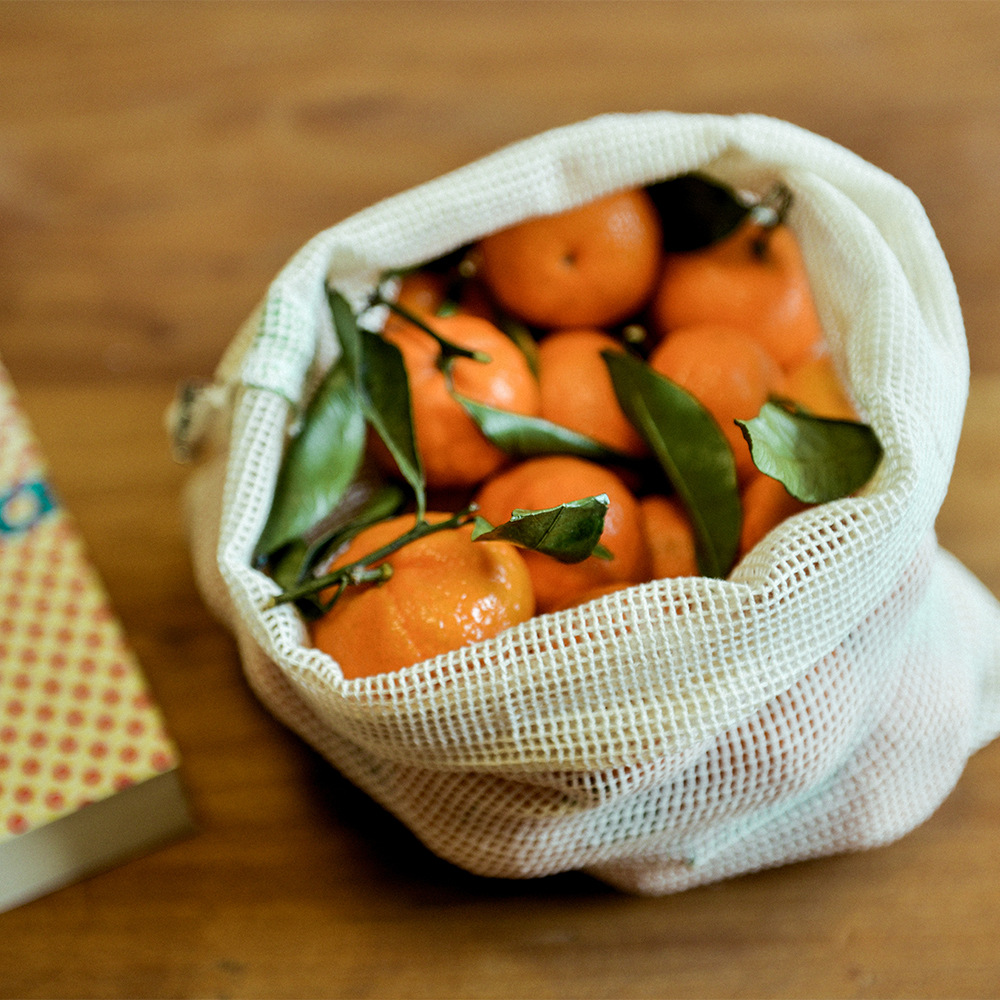 【束口网袋】棉布丝印收纳购物网袋 LOGO可定手提网格棉布网袋