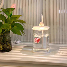 鱼缸斗鱼超白小型懒人玻璃缸客厅创意桌面摆件感观赏灯