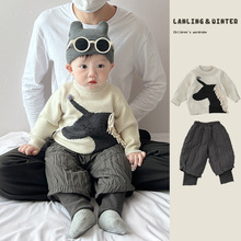 韩国童装宝宝洋气小套装秋冬季帅气男孩可爱加厚毛衣婴儿保暖棉裤