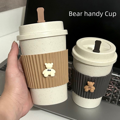 New Bear On-the-Go Mug High-Resolution Stylish American Coffee Cup Heat-Resistant Portable Cup for Students with Lid Anti-Slip