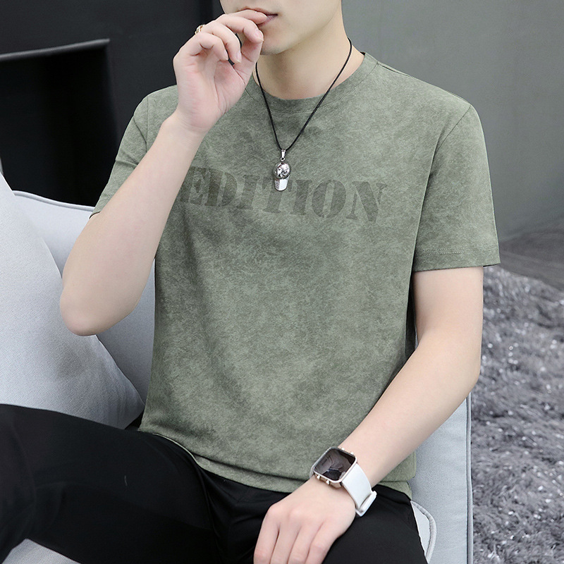 Men's Short-Sleeved T-Shirt Summer Classy European Round Neck Top Clothes Retro Casual Versatile Half-Sleeved Body T-Shirt