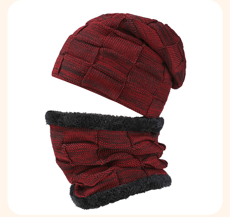 Knitted Hat And Neck Warmer Set For Men And Women Winter Checkered_voghion.com