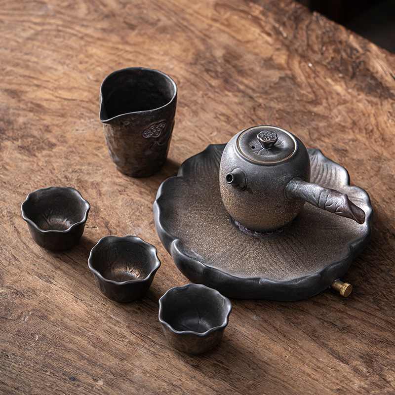 Creativo japonés Kung Fu té juego traje hogar cerámica té taza tetera gres simple viaje portátil una olla tres tazas