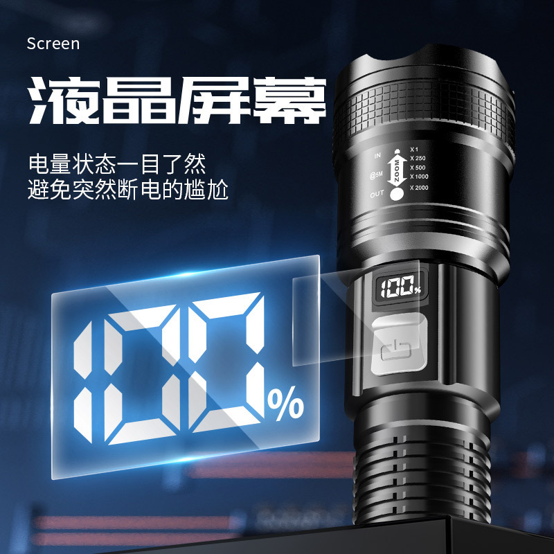 手电筒强光充电长续航家用户外耐摔变焦聚光便携超亮氙气照明灯|undefined